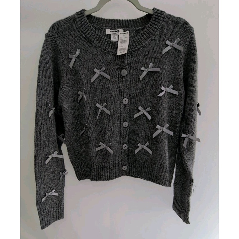 RSQ Women's Grey Cardigan Sweater with Bows Size Medium New With Tags